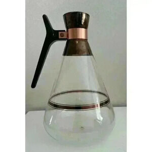 Mid Century Modern Coffee Carafe Vintage MCM Atomic Copper & Glass 10"H No Lid
